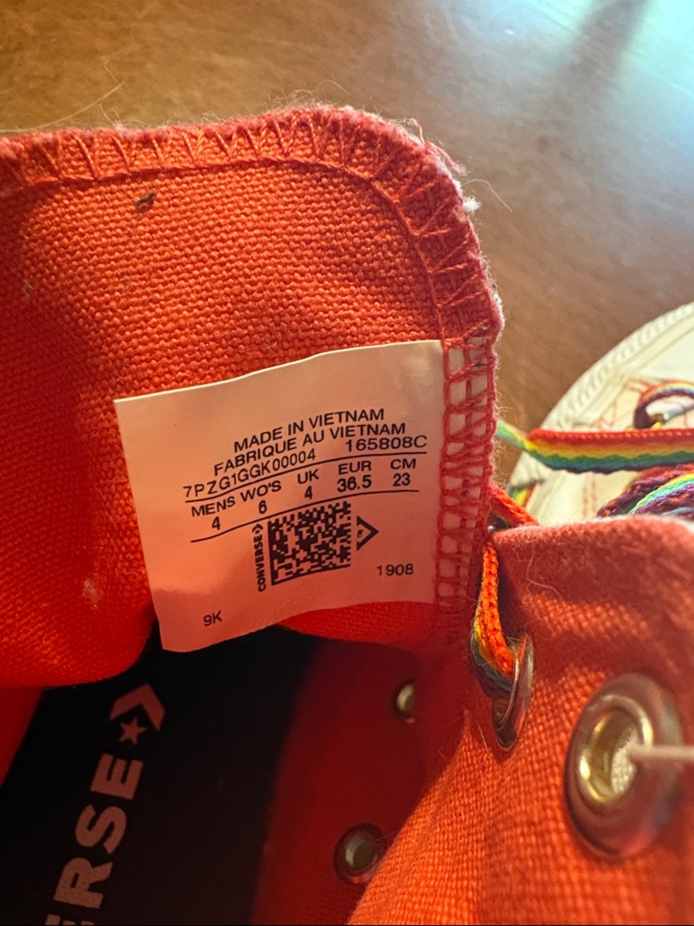 Converse White High-Top Sneakers with Pink Trim and Rainbow Laces - Picture 3 of 5